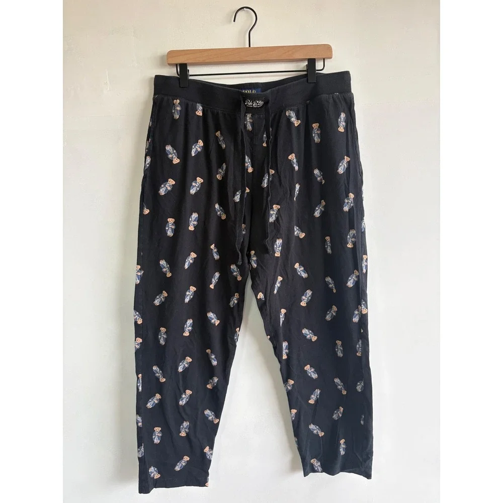 Polo Ralph Lauren Mens XL Black Polo Bear Cotton Jersey Pajama Sleep Pants